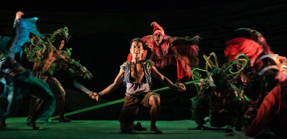 Center with sword - Cheeno Maraig (Young Handyong) is surrounded by halimaw (monsters). IBALONG by Tanghalang Pilipino runs from Feb8- March 3, 2013 at the CCP. Photo by Jude Bautista