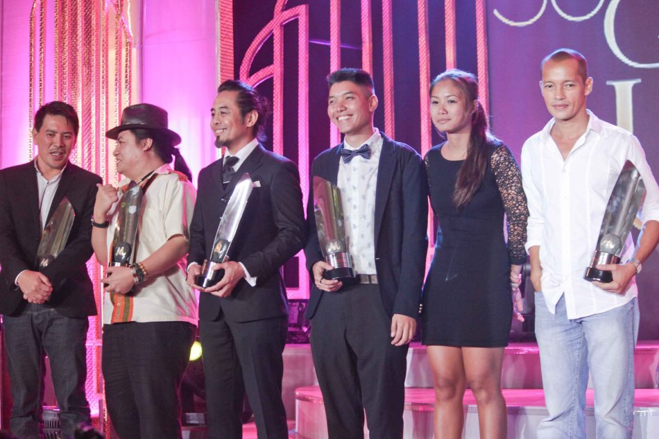 from left: Best Production Design- Brillante Mendoza (THY WOMB), Best Music-Diwa De Leon (BAYBAYIN), Best Documentary- Benito Bautista (HARANA), Best Cinematography- Whammy Alcazaren, Sasha Palomares (COLOSSAL) and Best Supporting Actor- Art Acuña (POSAS). Pic was taken during 36th URIAN awards night at the NBC tent last June 18, 2013. Photo by Jude Bautista