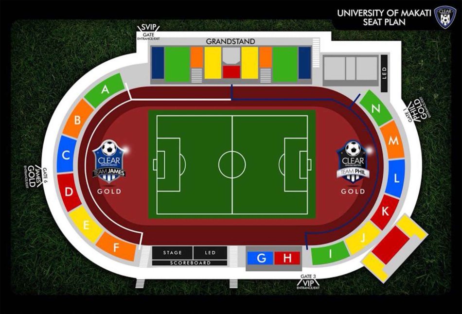 Map of University of Makati Stadium seat sections for CLEAR DREAM match. Photo from official CLEAR facebook page. https://www.facebook.com/ClearPH?fref=photo