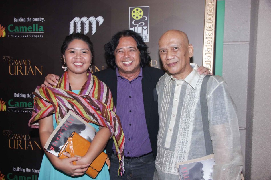 Nominees from right: Best Director, Best Screenplay, Best Music Armando ‘Bing’ Lao (DUKIT), filmmaker Arnel Mardoquio and Kei Tan of RIDDLES OF MY HOMECOMING which won Best Editing- Chuck Gutierrez. The 37th Gawad Urian Awards was held at the Dolphy Theater last June 17, 2014. Photo by Jude Bautista.