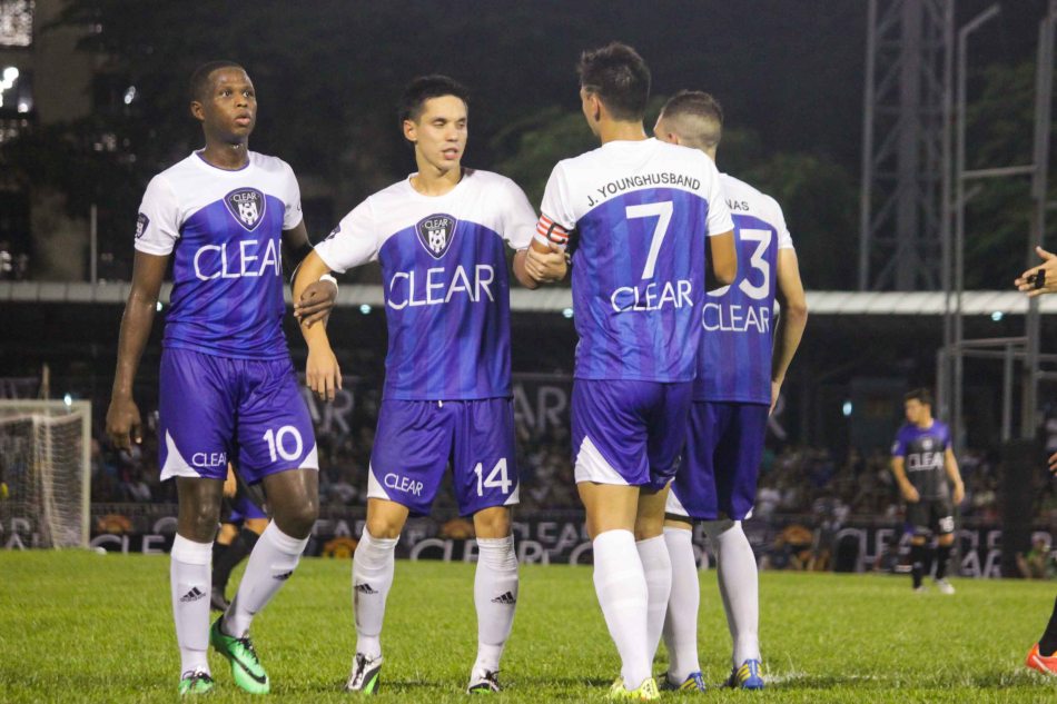 TEAM JAMES from left: Izzo El Habib, Simon Geratwich James Younghusband and Joaquin Cañas defend the free kick. THE CLEAR DREAM MATCH was held at the sold out University of Makati Stadium last June 7, 2014. Photo by Jude Bautista