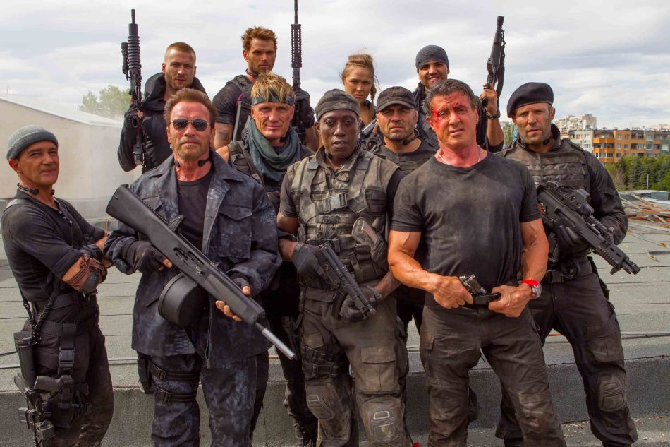 foreground from left: Antonio Banderas (Galgo), Arnold Schwarzenneger (Trench), Dolph Lundgren (Gunnar Jensen), Wesley Snipes (Doc), Randy Couture (Toll Road), Sly Stallone (Barney Ross) and Jason Statham (Lee Christmas) background from left: Glenn Powell (Thorn), Kellan Lutz (Smilee), Ronda Rousey (Luna) and Victor Ortiz (Mars). Catch EXPENDABLES3 in Resort’s World Manila, Eastwood Mall and Lucky Chinatown Mall.