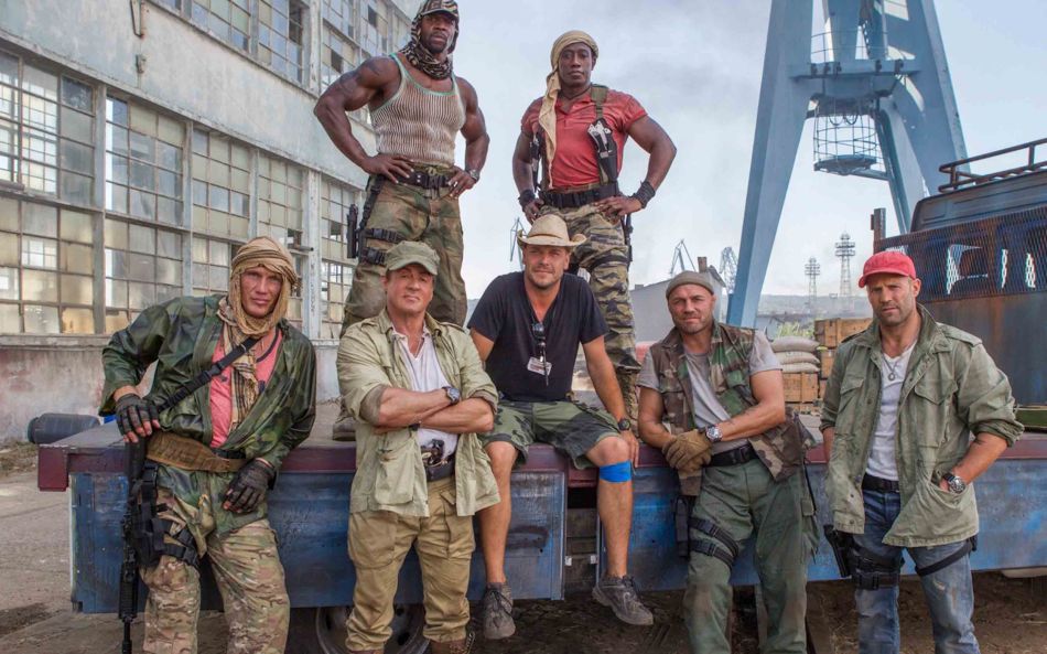 foreground from left: Dolph Lundgren(Gunnar Jensen), Sly Stallone(Barney Ross), director Patrick Hughes, Randy Couture(Toll Road),  background from left: Terry Crews (Hale Caesar) and Wesley Snipes (Doc). Catch EXPENDABLES3 in Resort’s World Manila, Eastwood Mall and Lucky Chinatown Mall. 