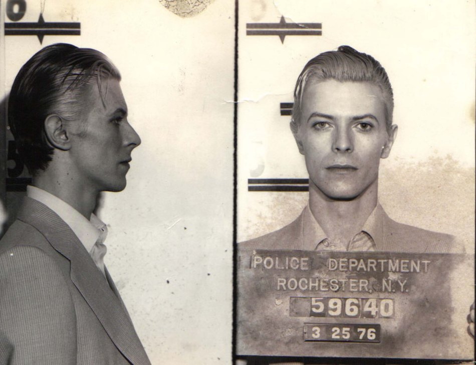 David Bowie was arrested for marijuana possession in Rochester New York, March 21, 1976.