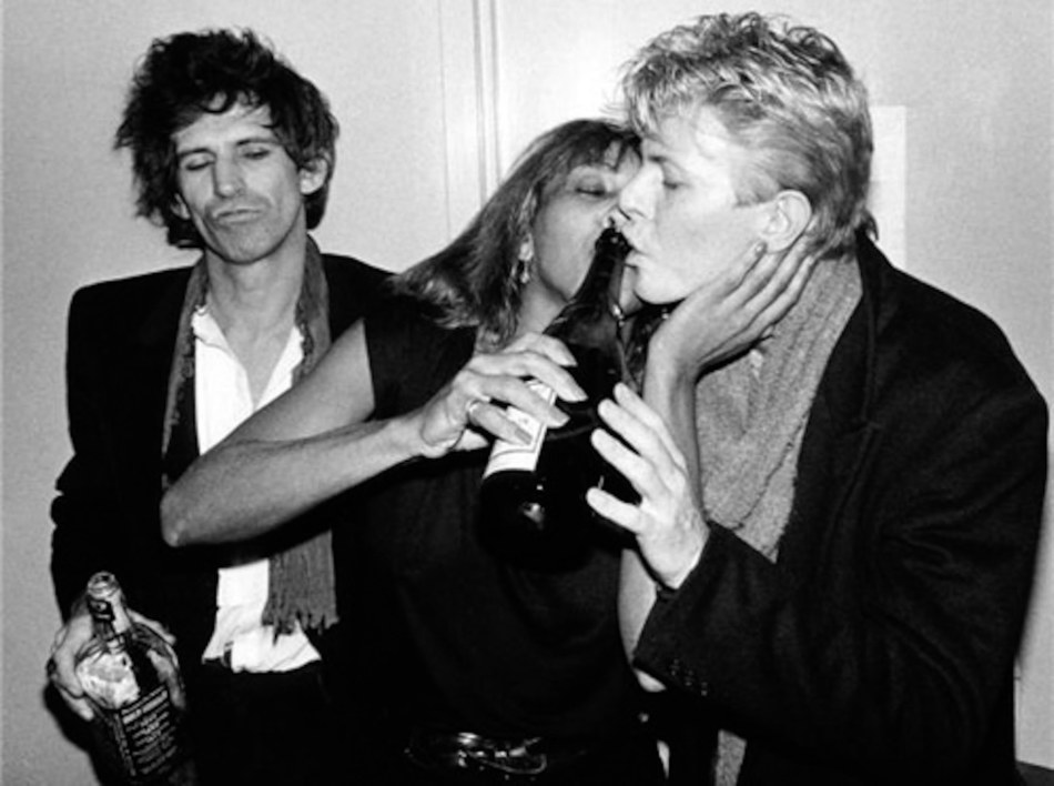 from left: Keith Richards, Tina Turner and David Bowie