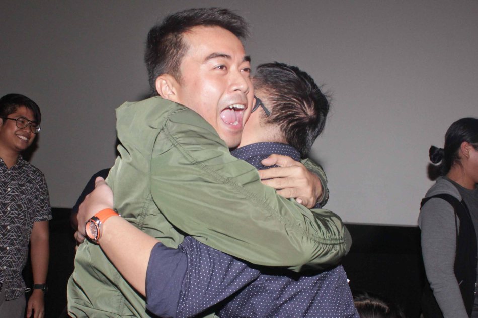 Direk Randolph Longjas hugs Paolo Pingol (Vanvan). STAR NA SI VAN DAMME STALLONE is part of the CineFilipino Film Festival showing in Shang Cineplex, Shang Plaza Mall, Resorts World Manila and Eastwood Mall. It has a limited screening time of March 16 to 21, 2016 so please check the full schedule and venues on the official facebook page: https://www.facebook.com/VanDammeStallonePH/ Photo by Jude Bautista 